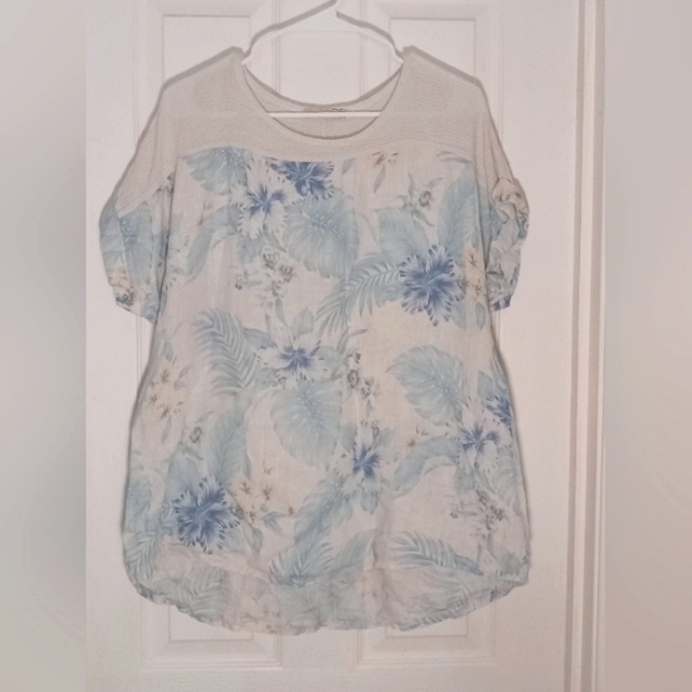 linen pop over top LUNGO  L'ARNO Cap Sleeve Floral